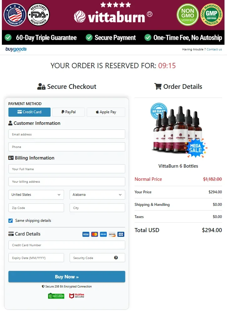 VittaBurn  order-page